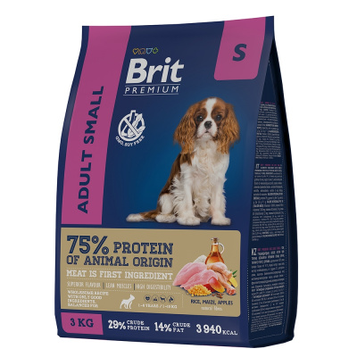 сухой корм для собак мелких пород "brit premium dog adult small" (брит s) с курицей