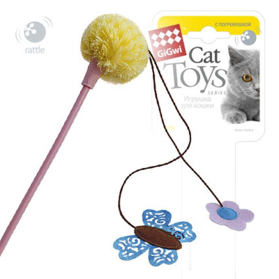 игрушка для кошек "gigwi" (гигви) дразнилка с бабочкой, цветком и помпоном