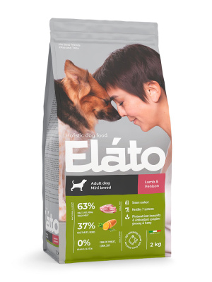 сухой корм для взрослых собак мелких пород "elato holistic adult dog mini lamb & venison" (элато) с ягнёнком и олениной