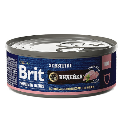 консервы для кошек с чувствительным пищеварением "brit premium by nature"(брит) с мясом индейки