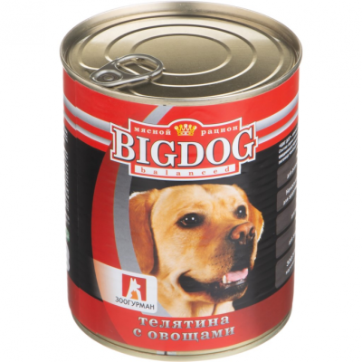консервы для собак "big dog" (биг дог) с телятиной и овощами тм зоогурман
