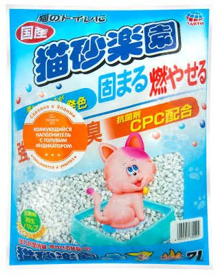 наполнитель для кошачьего туалета, целлюлозно-полимерный с голубым индикатором, япония/japan, 7л