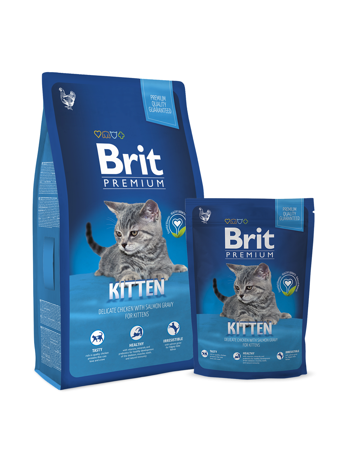 сухой корм для котят, беременных и кормящих кошек "brit premium cat kitten"(брит киттен) с курицей и лососем