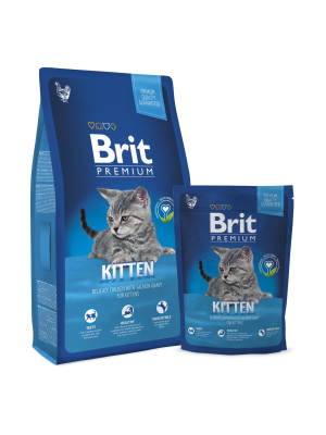 сухой корм для котят, беременных и кормящих кошек "brit premium cat kitten"(брит киттен) с курицей и лососем