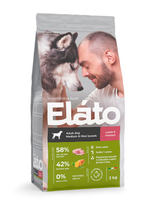 сухой корм для взрослых собак средних и крупных пород "elato holistic adult dog medium & maxi lamb & venison" (элато) с ягненком и олениной