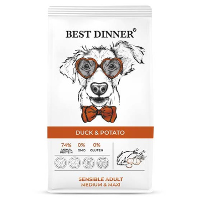 сухой корм для собак средних и крупных пород "best dinner adult sensible medium & maxi" (бест диннер) с уткой и картофелем