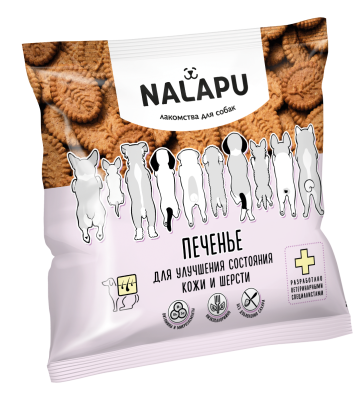 печенье nalapu (на лапу) лакомство для собак для улучшения состояния кожи и шерсти, 115 гр