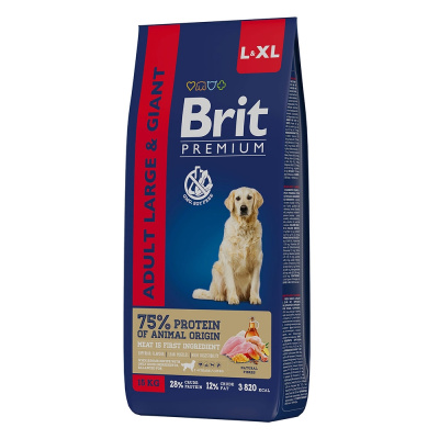 сухой корм для собак крупных и гигантских пород "brit premium dog adult large and giant" (брит l&xl) с курицей