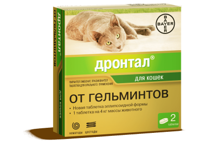 таблетки для кошек "дронтал" от гельминтов (1 таблетка на 4 кг), 1 таблетка