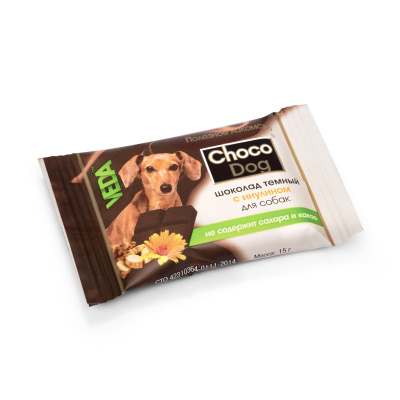 лакомство для собак "choco dog" тёмный шоколад с инулином
