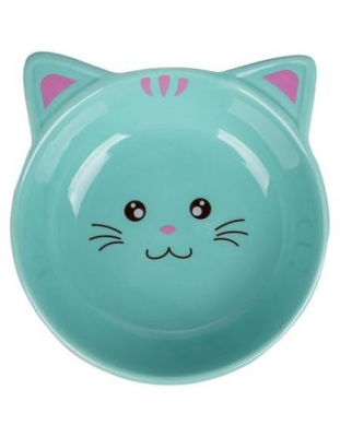 миска керамическая для кошек "керамикарт" мордочка кошки, 240 мл (голубой)