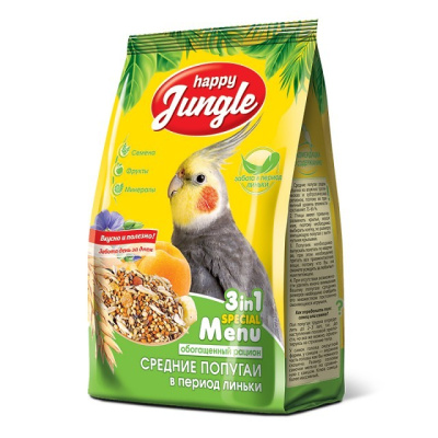 корм для средних попугаев "happy jungle" (хэппи джангл) в период линьки